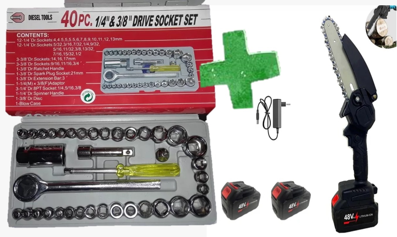 Mini motosierra + Juego raches 40 Piezas